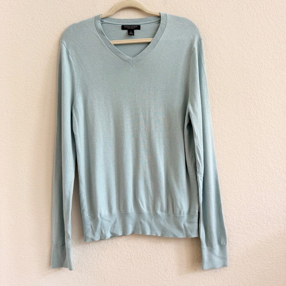 Banana Republic Luxury Blend Silk Cotton Cashmere V-Neck Sweater Light Blue S